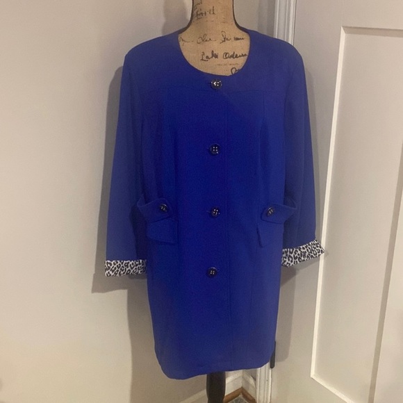 Chico’s 3 Long Royal Blue Jacket with Black and White Leopard Lining XL - 16 - Picture 2 of 9